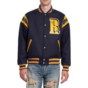 $3,295 NWT Rhude Navy Wool Blend American Spirit Lighting Bomber Jacket Size M